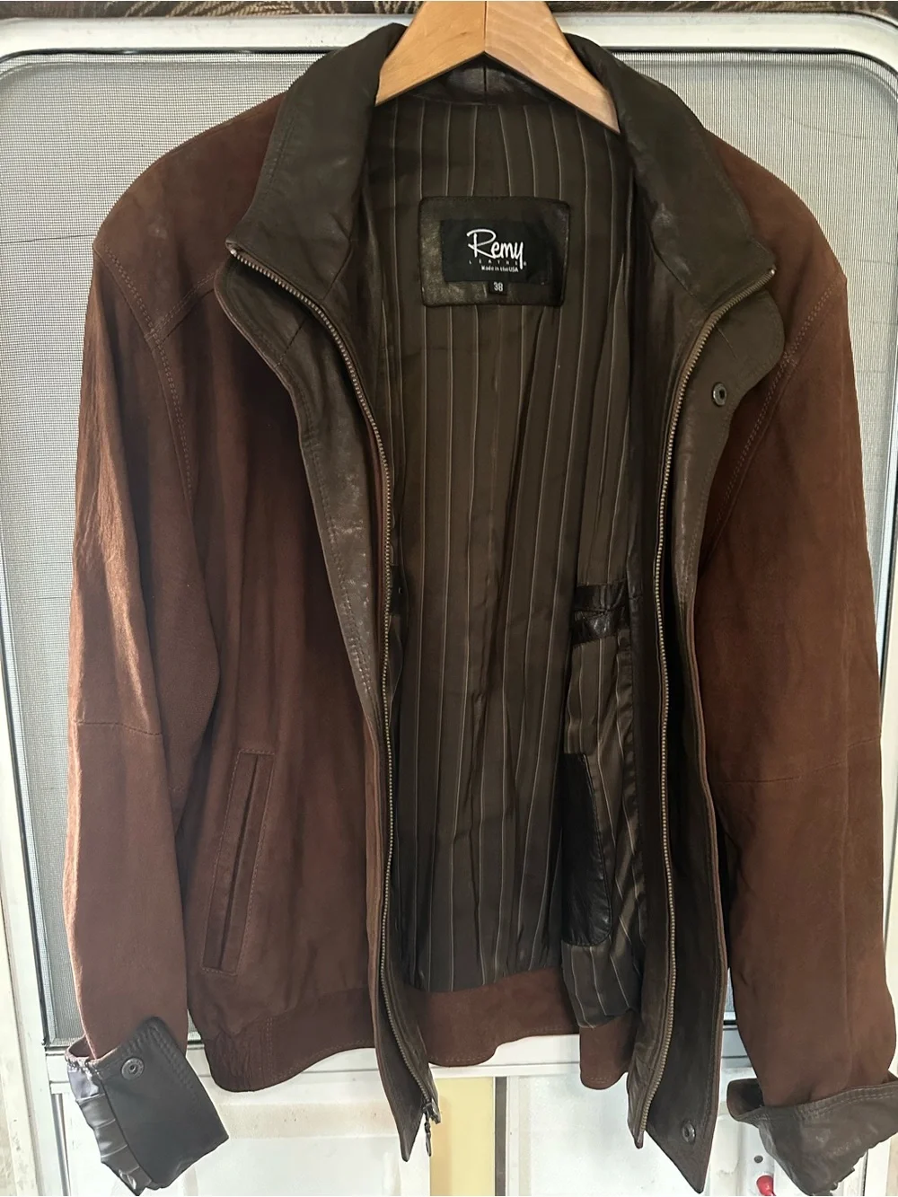Remy Leather Brown Suede Bomber Jacket